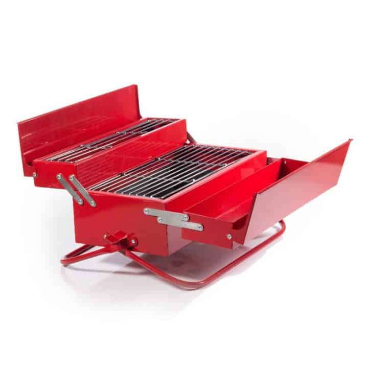 Toolbox-Barbeque-Grill on display on a white background
