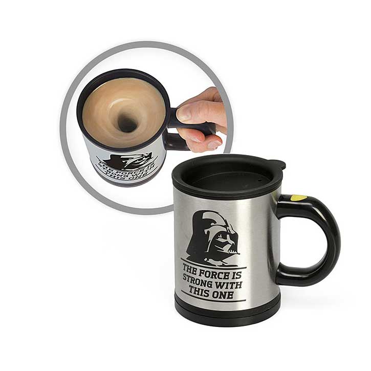 self stirring mug with coffee