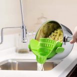 Clip On Colander strains safely into sink